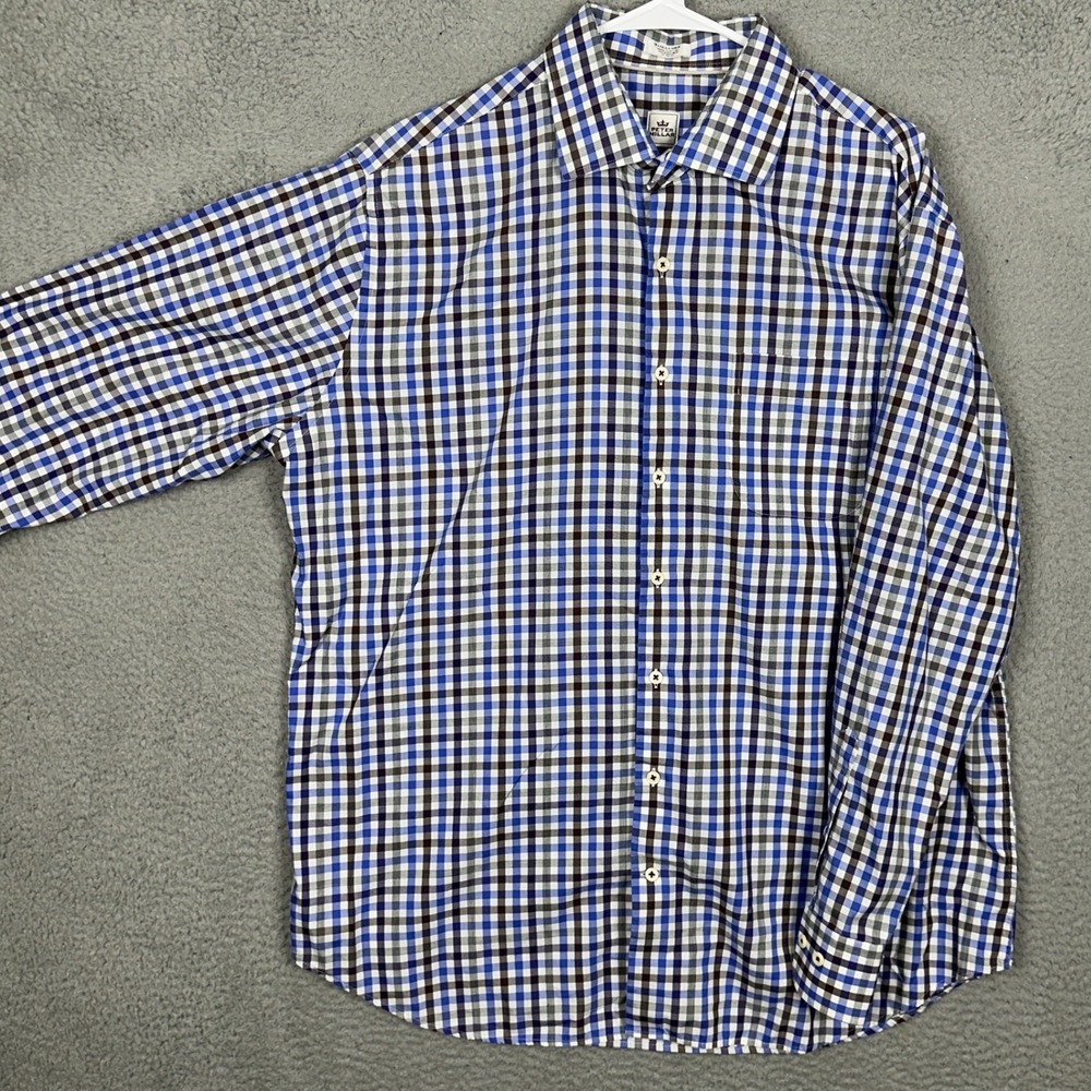 Peter Millar Shirt Mens XL Blue Brown Gingham Check Button-Down Long Sleeve EUC